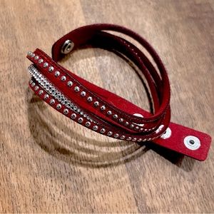 Bejeweled Red Leather Bracelet